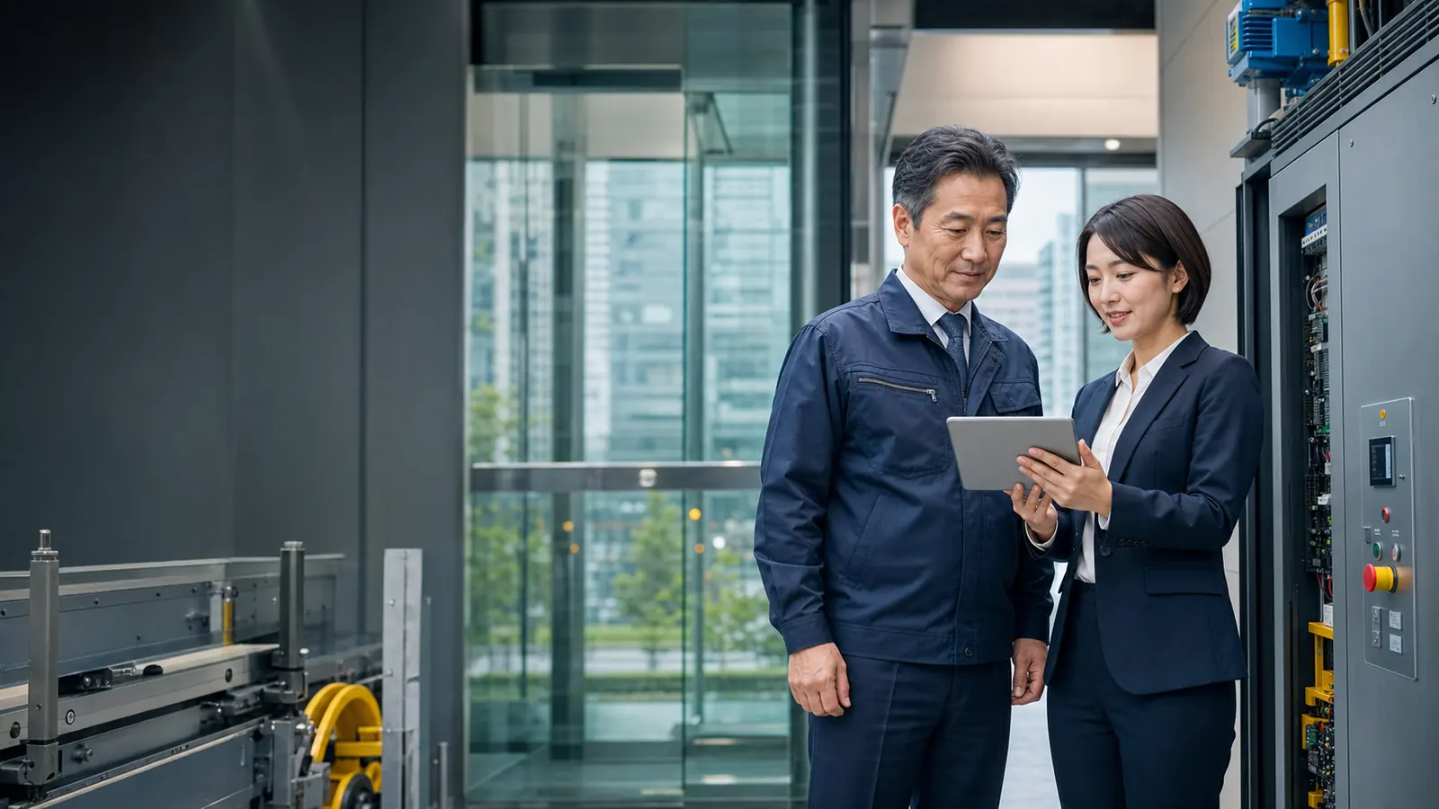 エレベーター会社の事業承継を相談する経営者と専門家