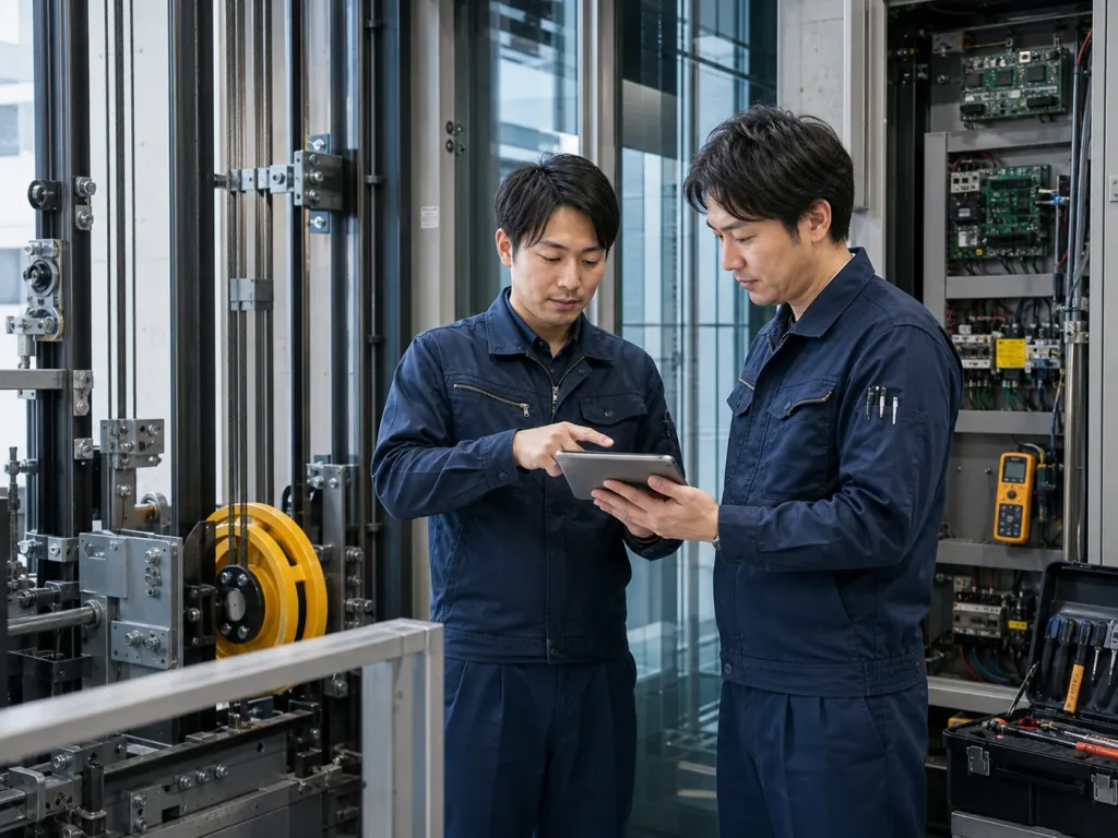 エレベーター保守契約と技術者承継を確認する現場イメージ