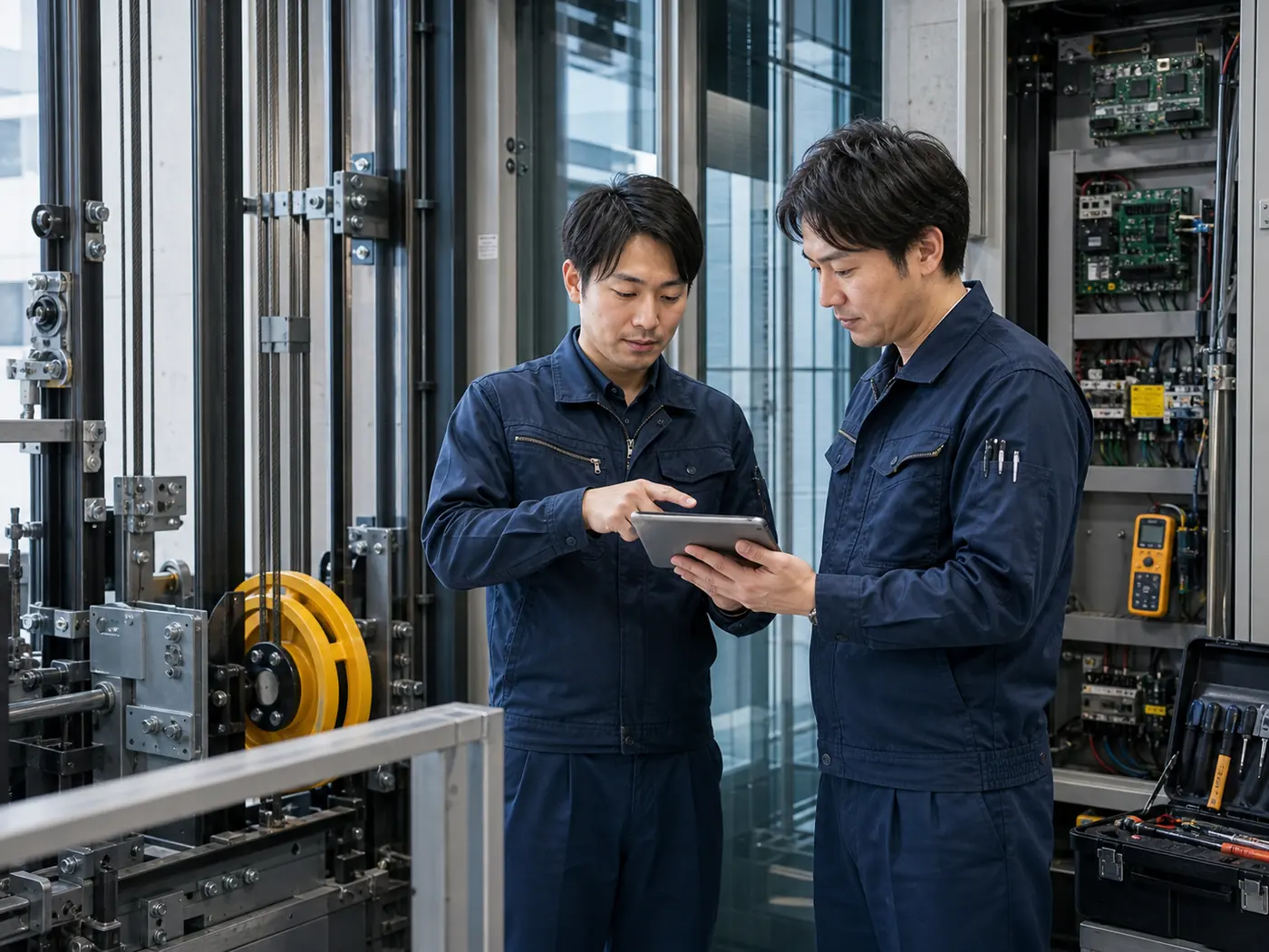 エレベーター保守契約と技術者承継を確認する現場イメージ