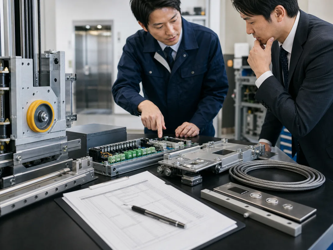 エレベーター部品と更新余地を確認するイメージ